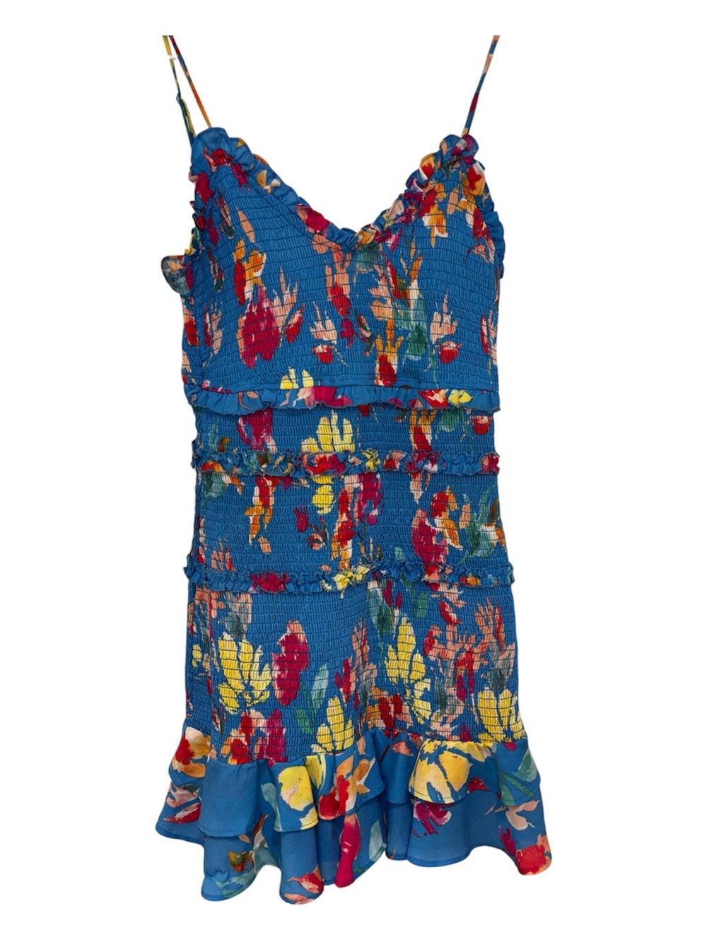 Karlie Blue Floral Mini Dress with Yellow & Pink Accents